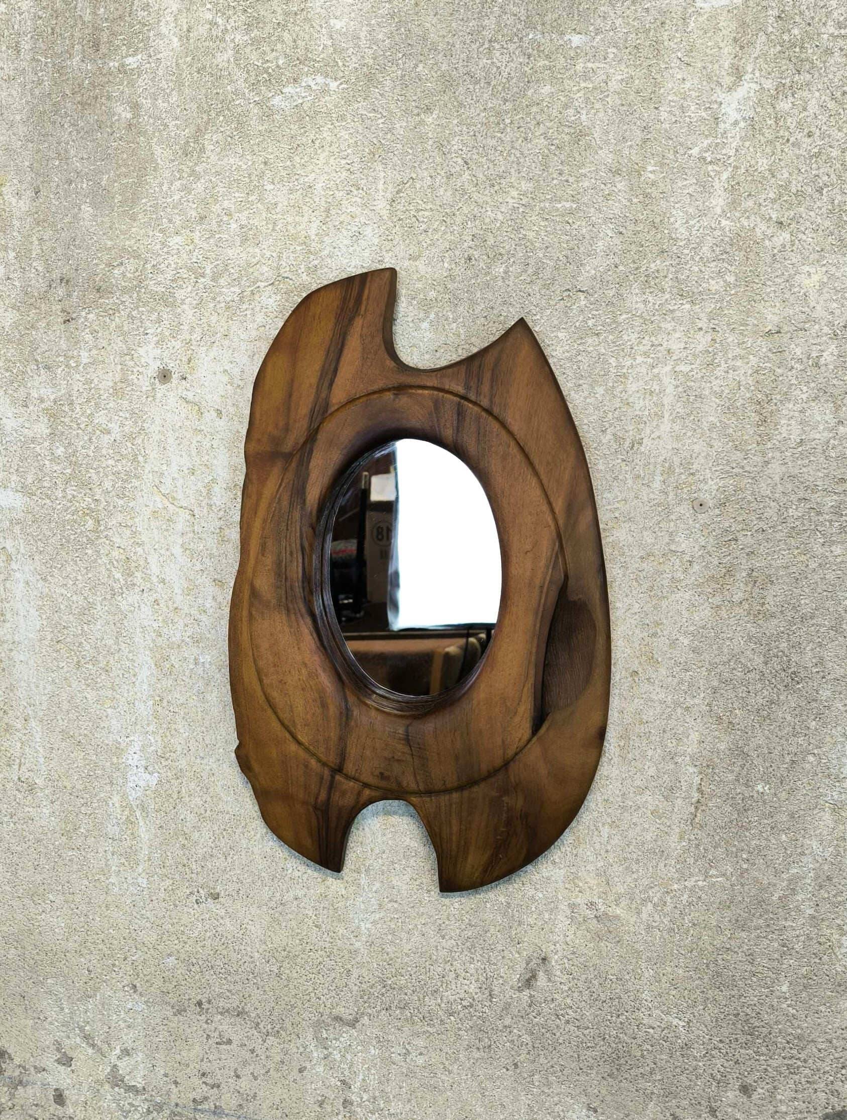 Vintage free-form mirror in solid wood