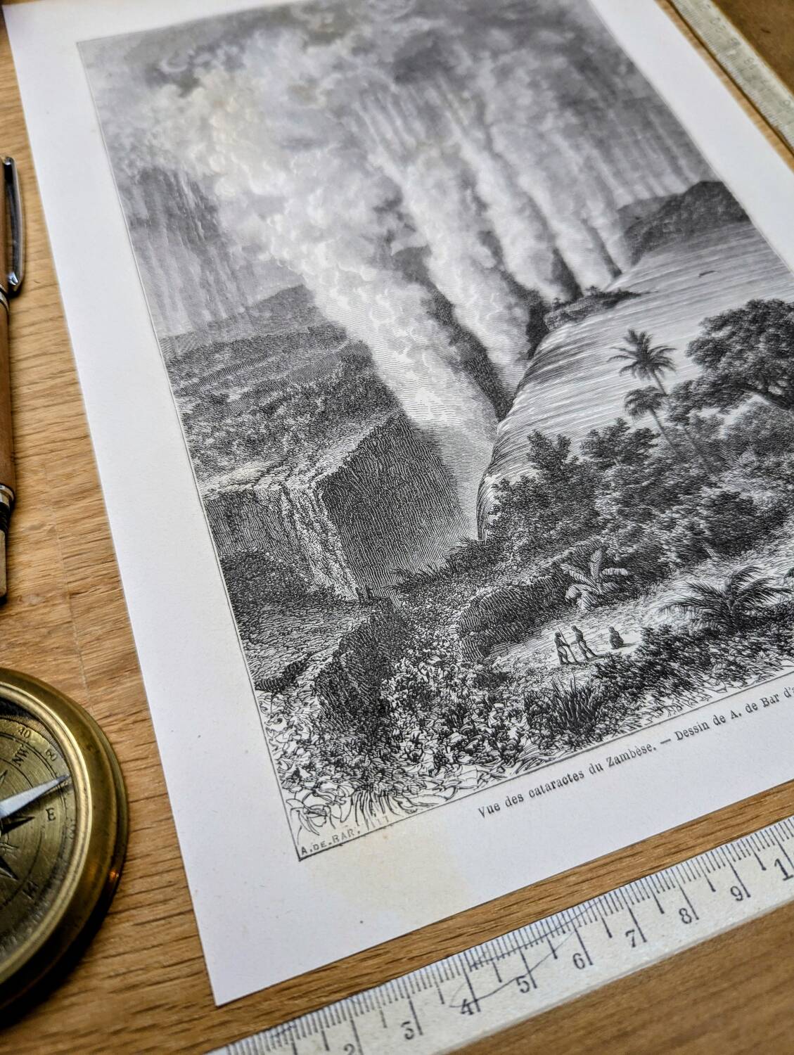 Victoria Falls, Africa. Printed illustration from 1866.