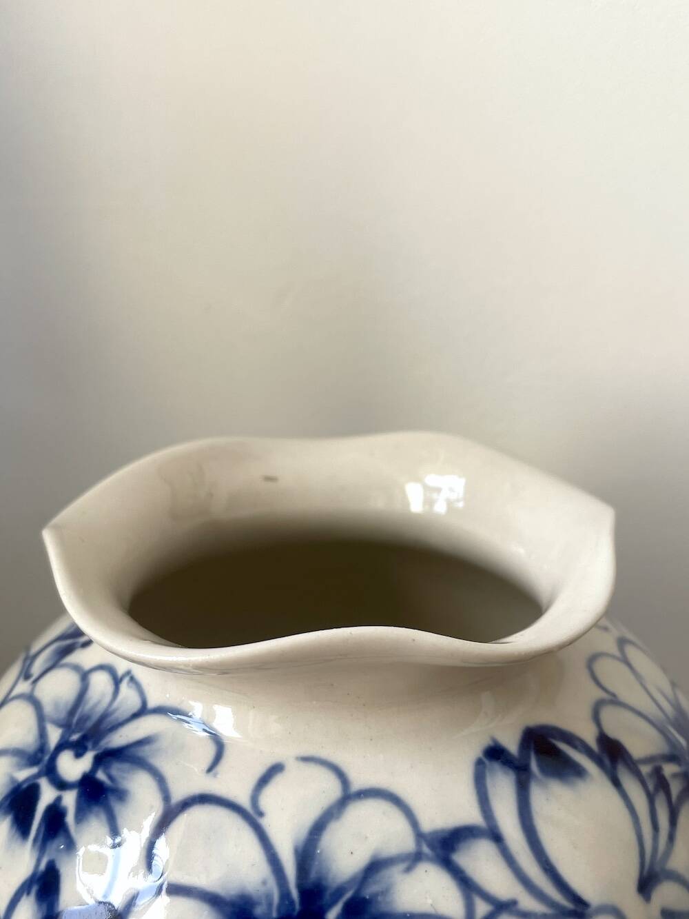 White and blue ceramic vase