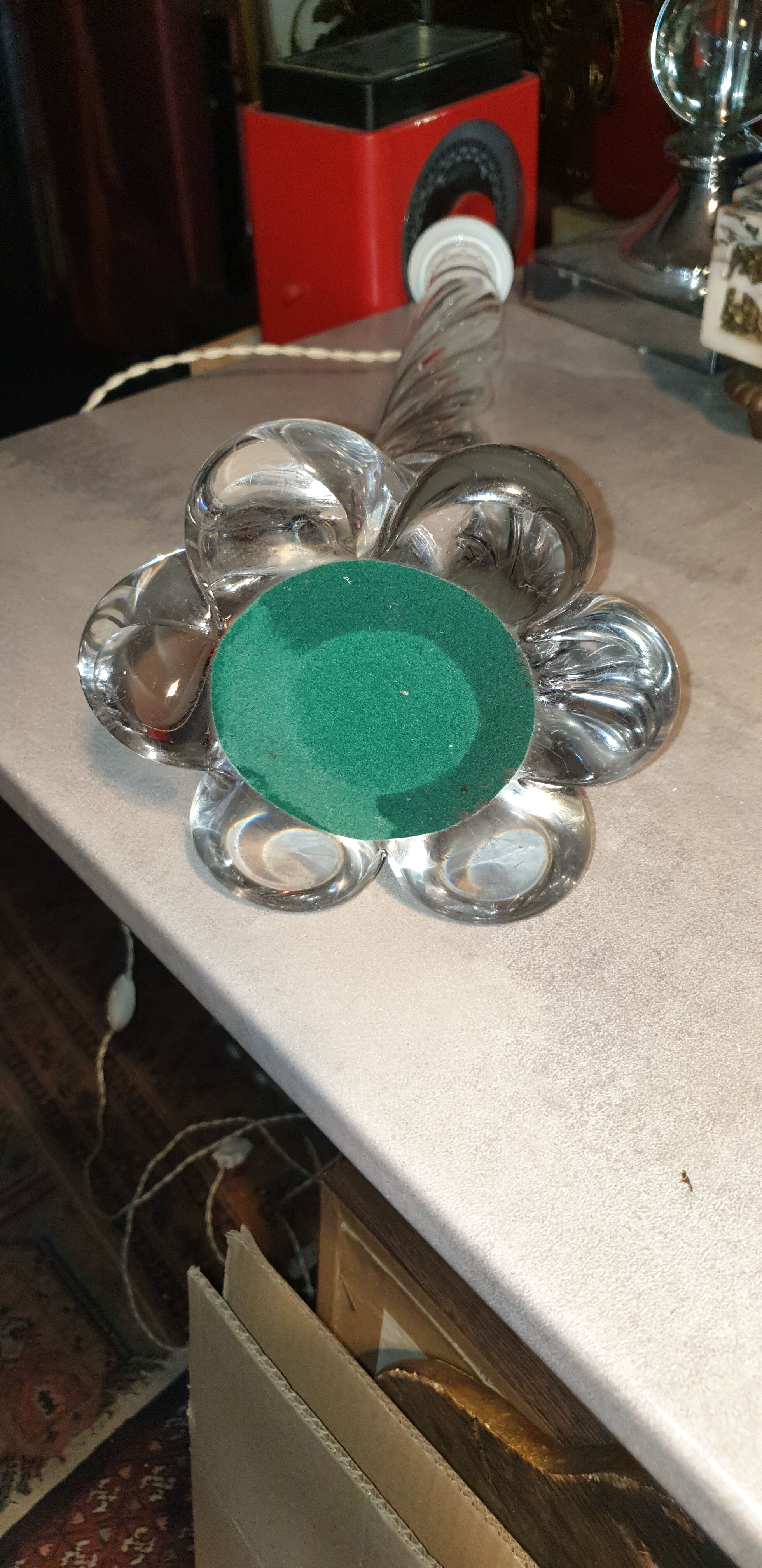 Vintage pressed molded glass lamp foot