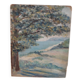 Oil painting on wood seaside landscape