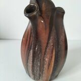 Vintage Belgian ceramic sculptural pitcher in chocolate brown.