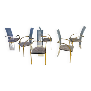 Plexiglass and brass dining chairs by Belgochrom, set of 6 - 1970s