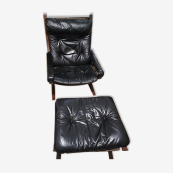 Leather armchair & ottoman by Ingmar Relling 1960