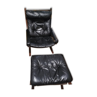 Leather armchair & ottoman by Ingmar Relling 1960