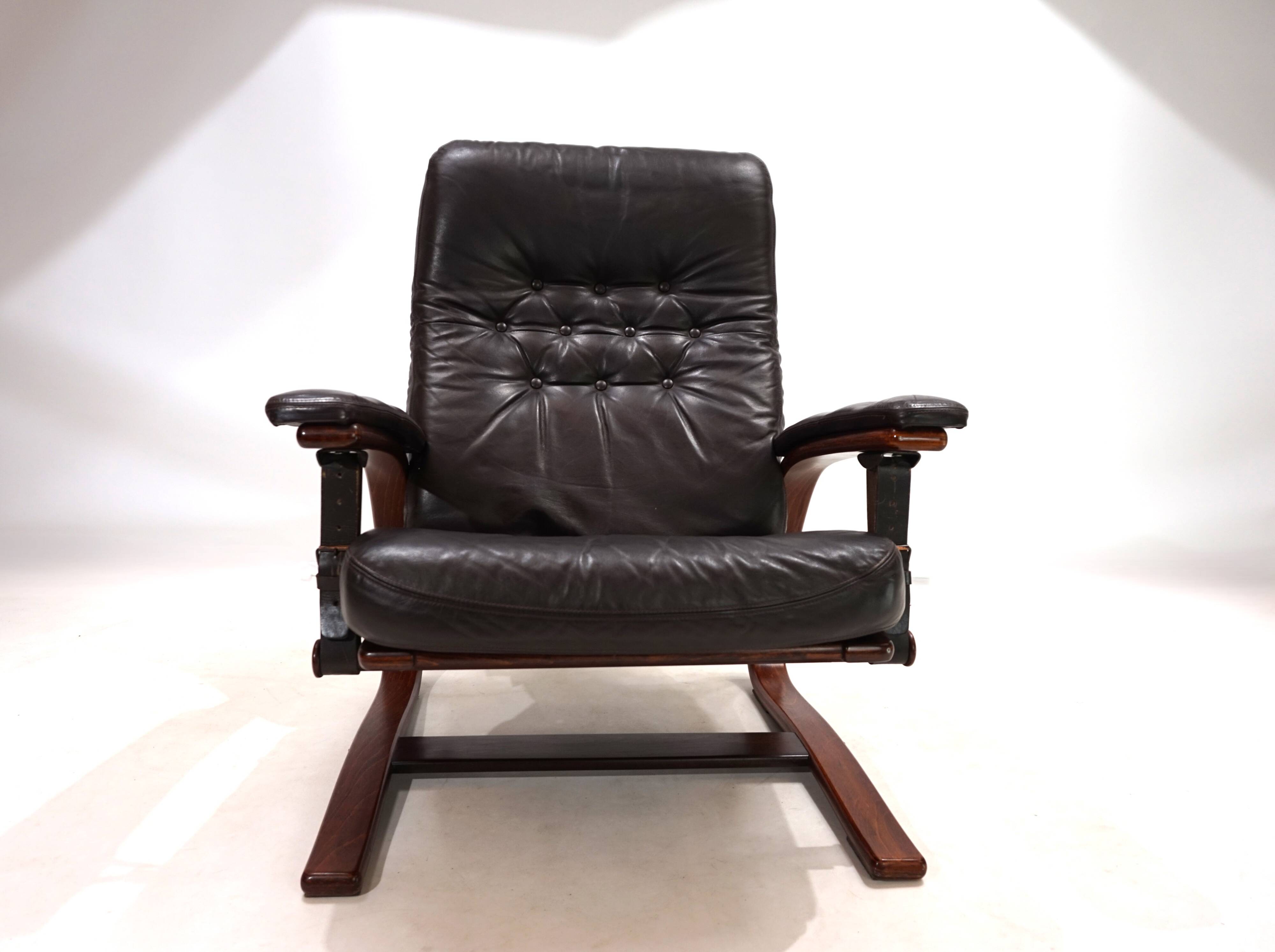 Westnofa Panter Leather Lounge Chair with Ottoman by Arnt Lande, 1970s