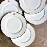 6 scalloped dinner plates in gilded and monogrammed Paris porcelain