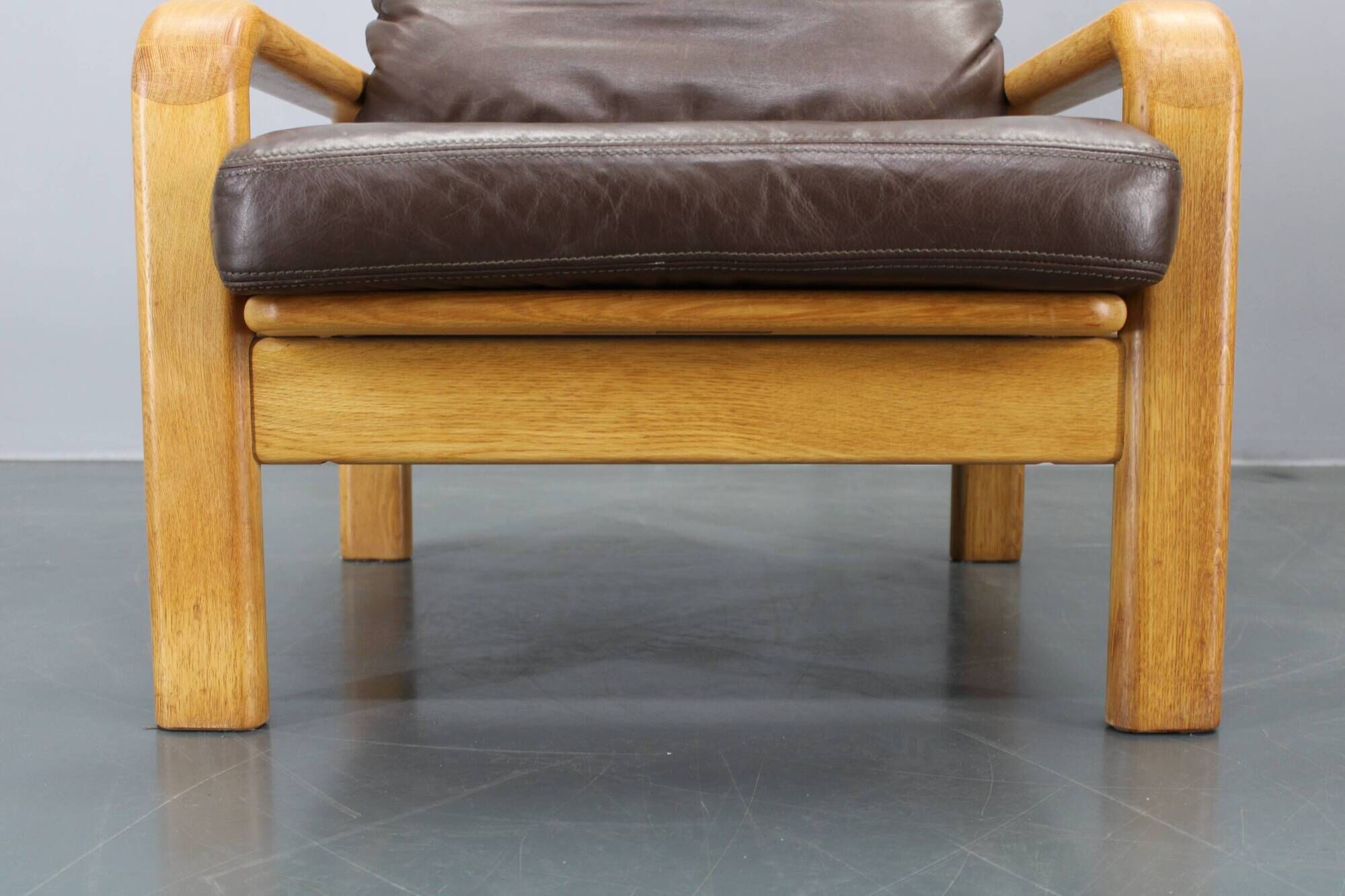 1970s L. Olsen & Søn Pair of Armchairs in Oak and Leather, Denmark