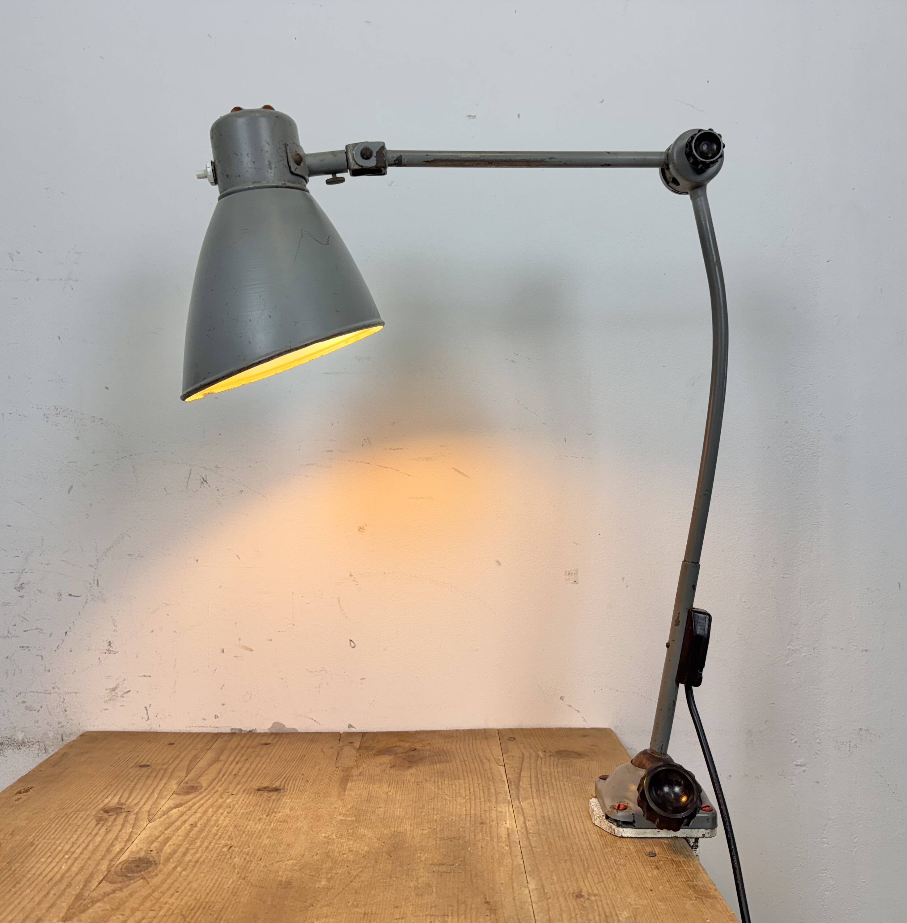 Large Grey Industrial Workshop Table Lamp, 1960s