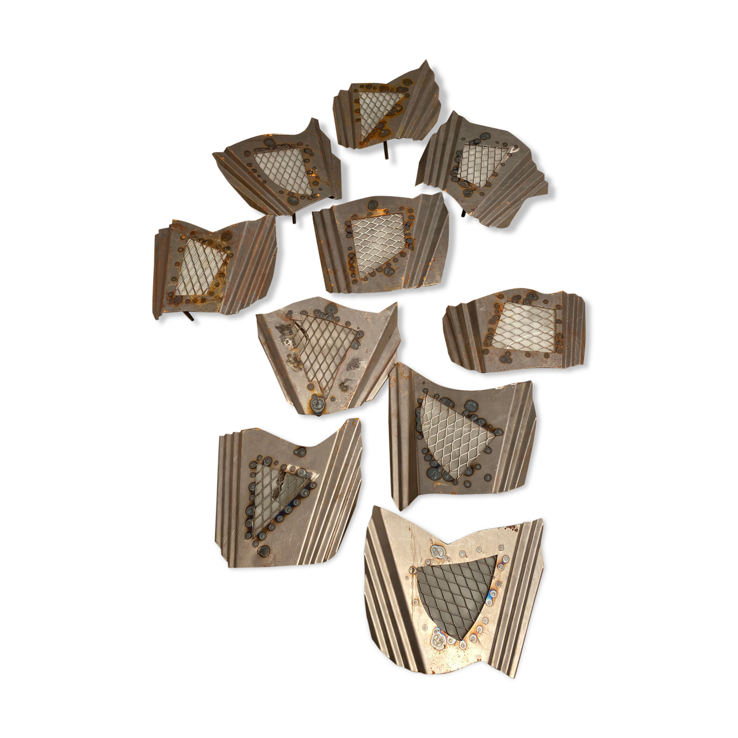 Lot of ten wall sconces industrial design steel