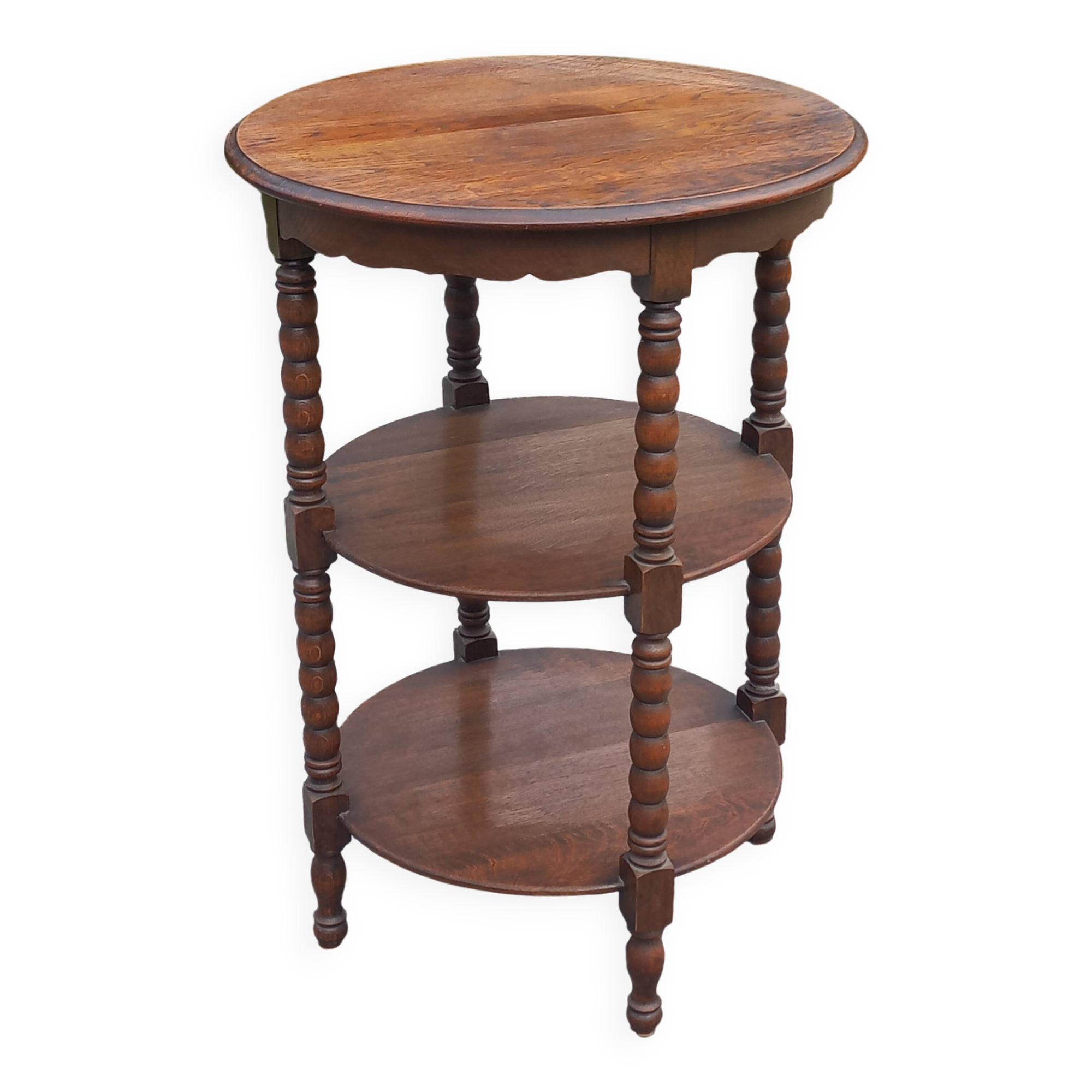Vintage oak pedestal table with 3 shelves from the 60s