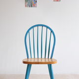 Pair of vintage Scandinavian Windsor chairs with blue bars