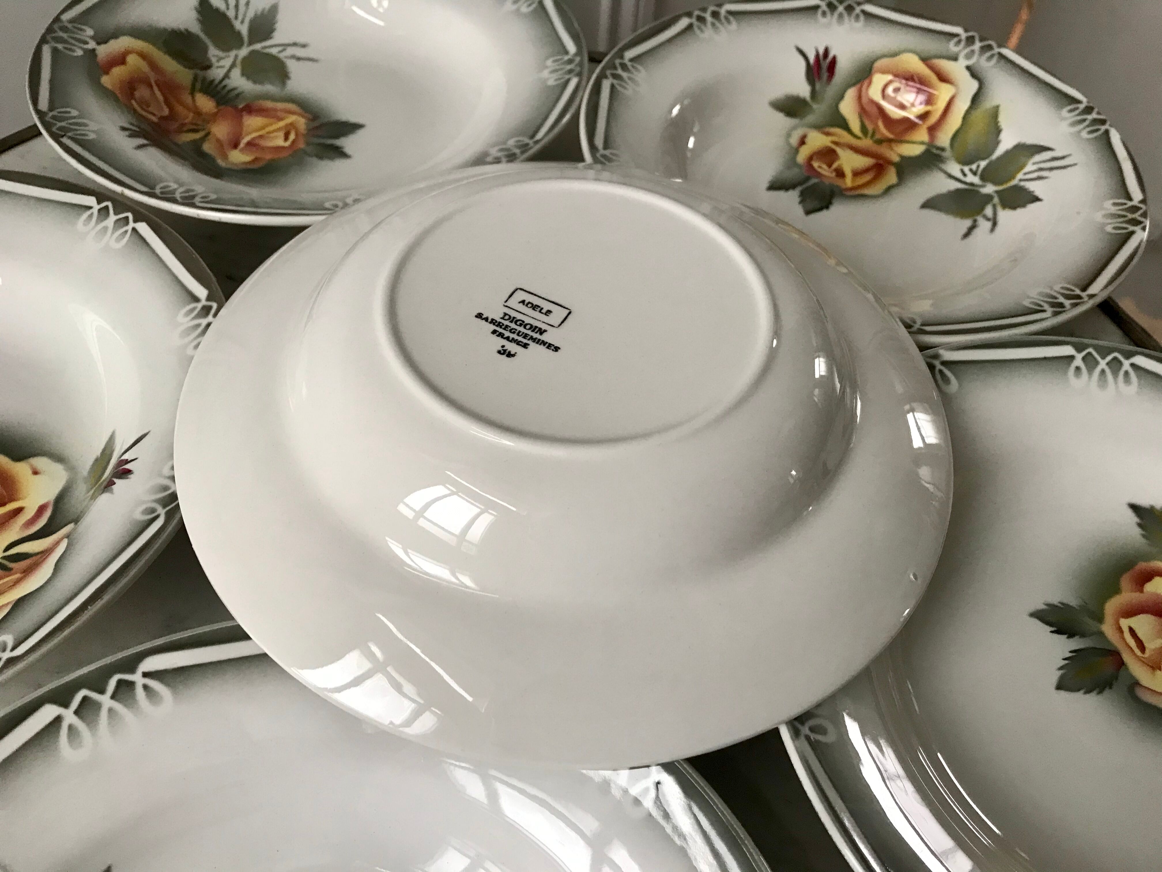 Lot of 6 hollow plates digoin sarreguemines model "adèle" years 30-40