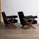 Paire de fauteuils lounge à jambes en X de Pierre Jeanneret, Chandigarh années 1960.