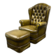 Original English Chesterfield Wingback Chair & Footstool -Retro Green
