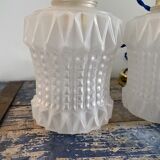 Set of three vintage electrified white glass pendant lamps with new