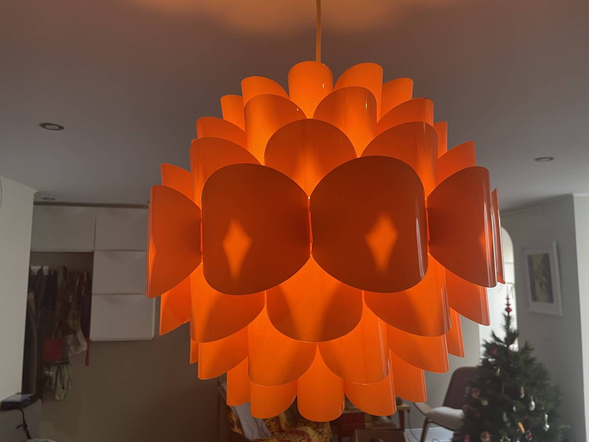 Scandinavian style orange acrylic hanging lamp by Bonita, 1970s