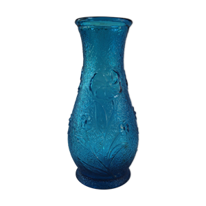 vase en verre bleu granité