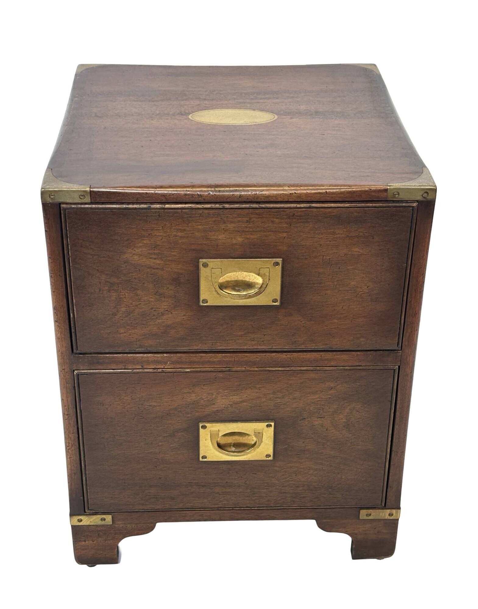 Vintage set of wooden bedside tables in military campaign style design