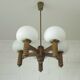 Lustre suspendu vintage rustique en forme de champignon, lumière en bois, années 1970