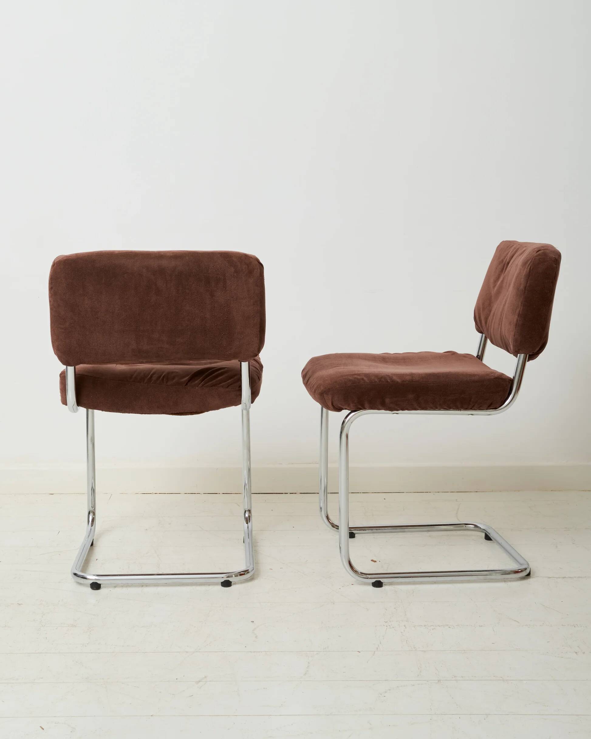 Pair of chrome and velvet chairs, Roche Bobois, 1970s