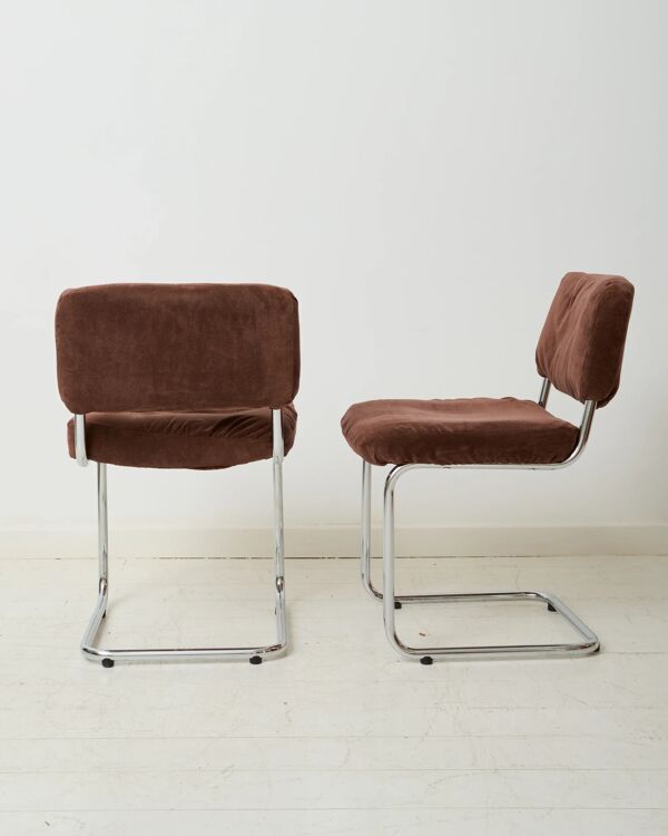 Paire de chaises en chrome et velours, Roche Bobois, 1970s