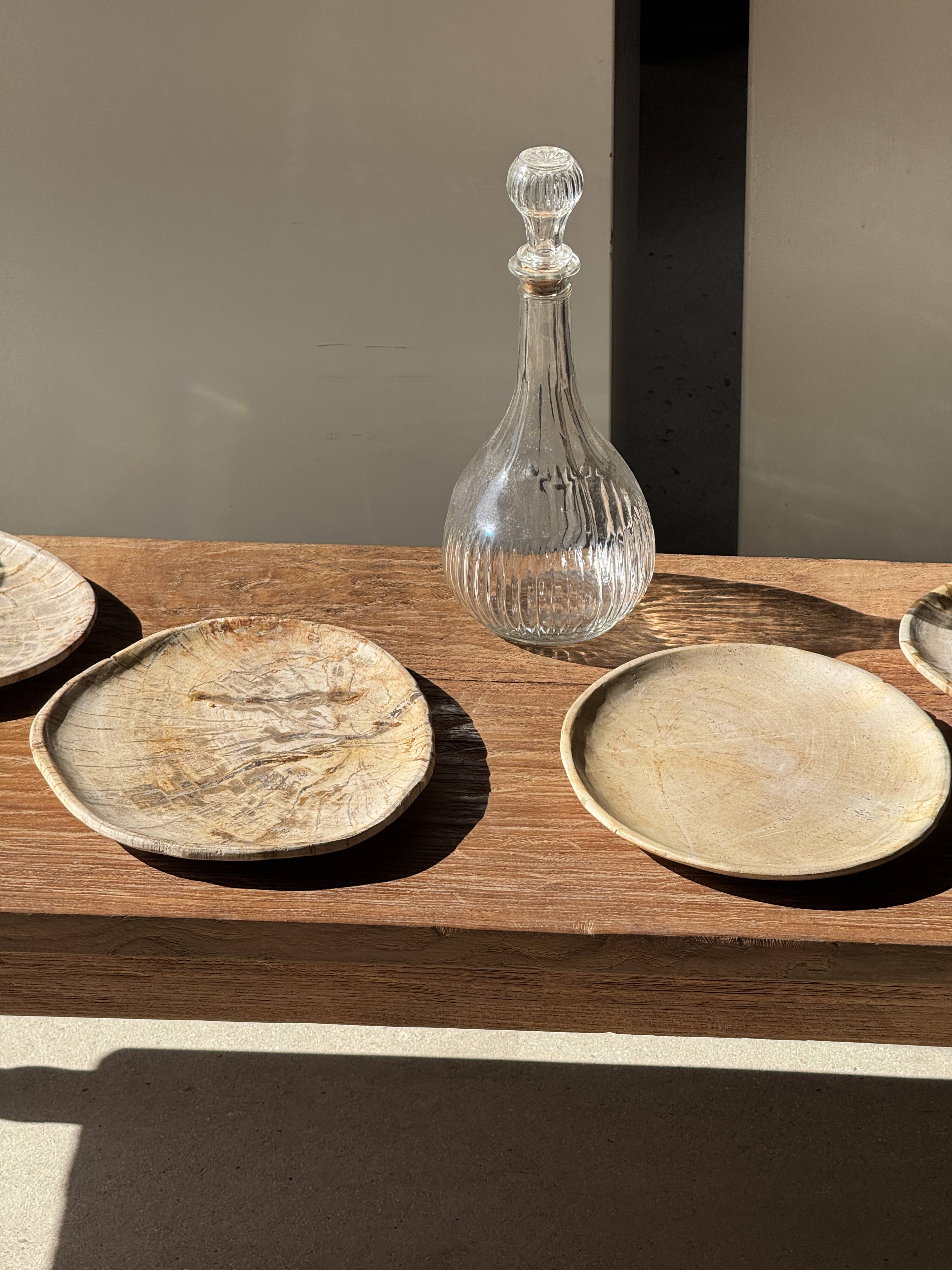Small oval beige solid petrified wood tray or pocket emptier D24-19 -3311