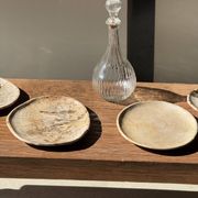 Small oval beige solid petrified wood tray or pocket emptier D24-19 -3311