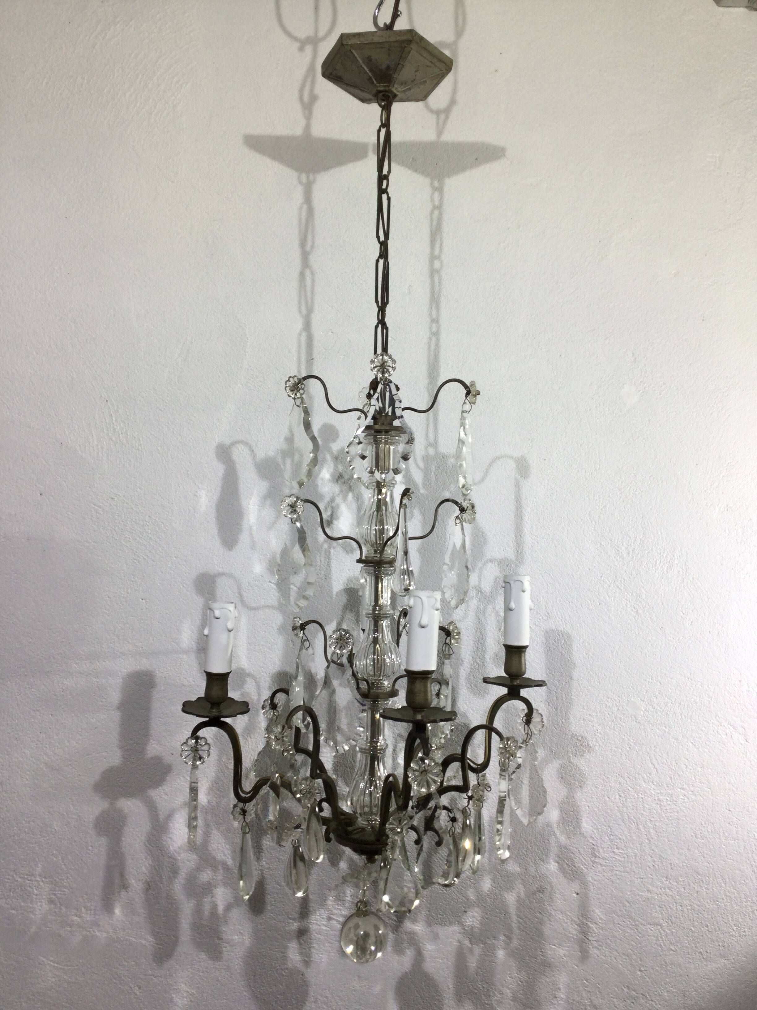 Chandelier 4 Lights Crystal And White Bronze