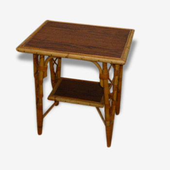 Table d'appoint en rotin et bambou vintage 1960, double plateaux