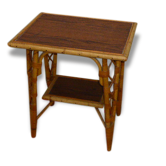 Table d'appoint en rotin et bambou vintage 1960, double plateaux