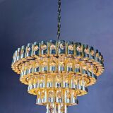 Gaetano Sciolari 5-tier chandelier, brass & crystal, Italy, 1970s