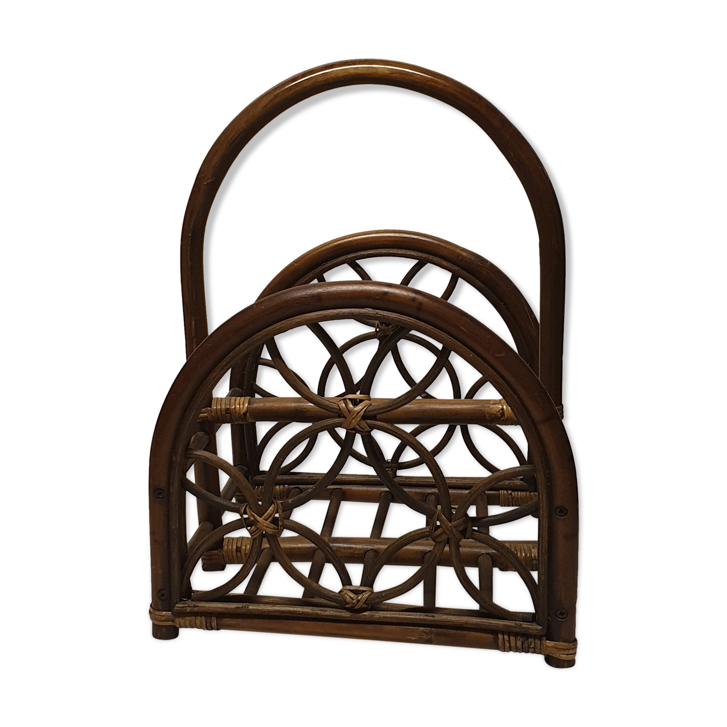 Porte revue en bambou et rotin seventies