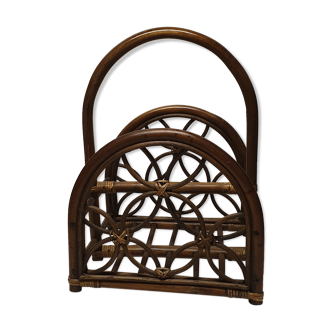 Bamboo and rattan seventies magazine rack