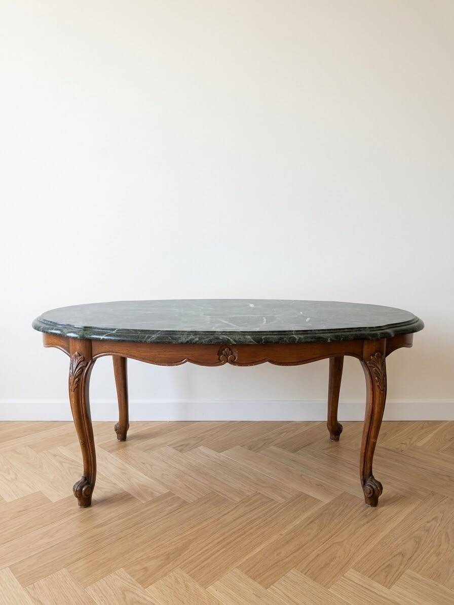Large antique coffee table in Louis XV style – green marble top