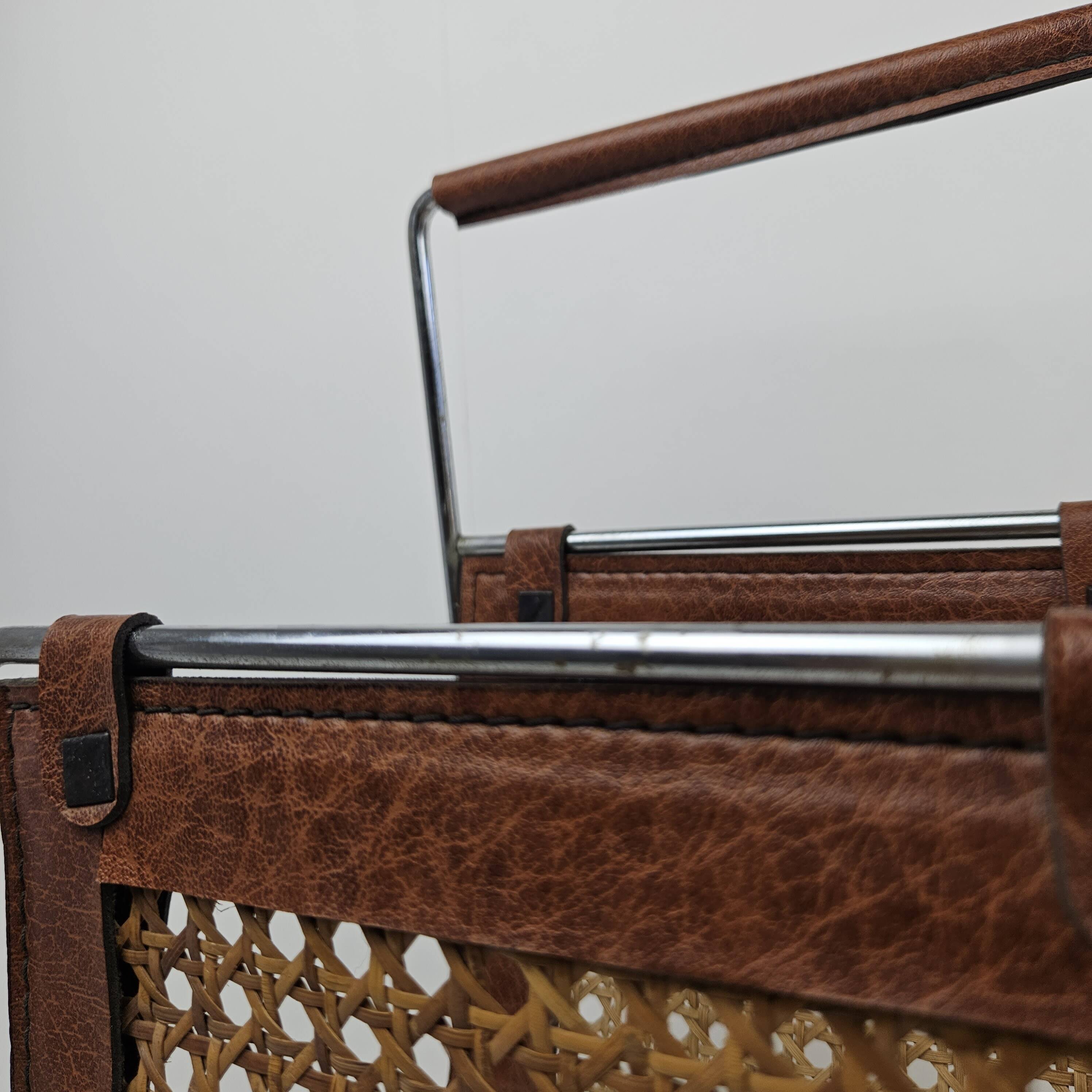 Italian Magazine Rack with Rattan, 1980's