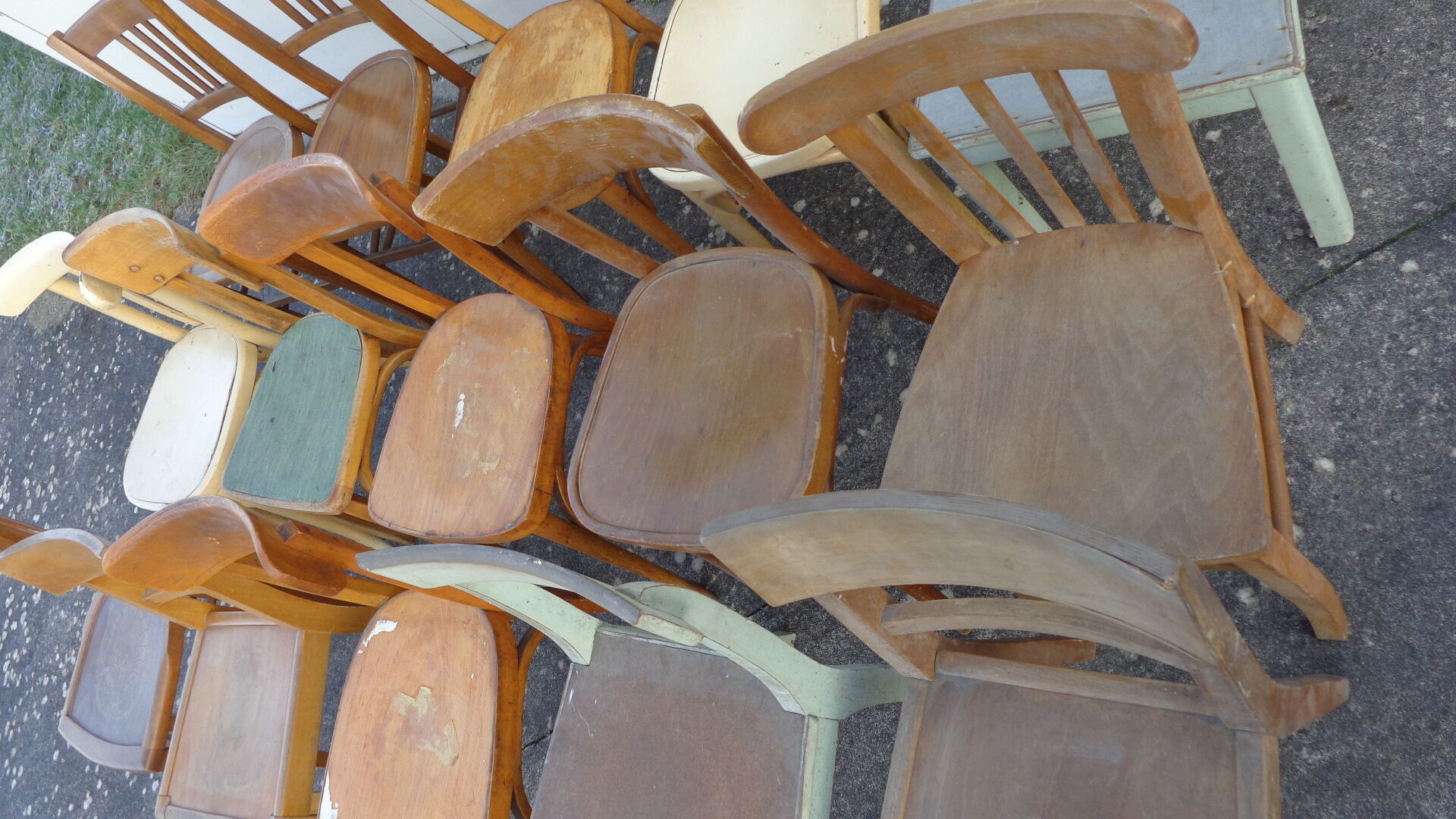 Set of 15 mismatched bistro chairs