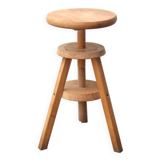 Tabouret à vis en bois, années 70