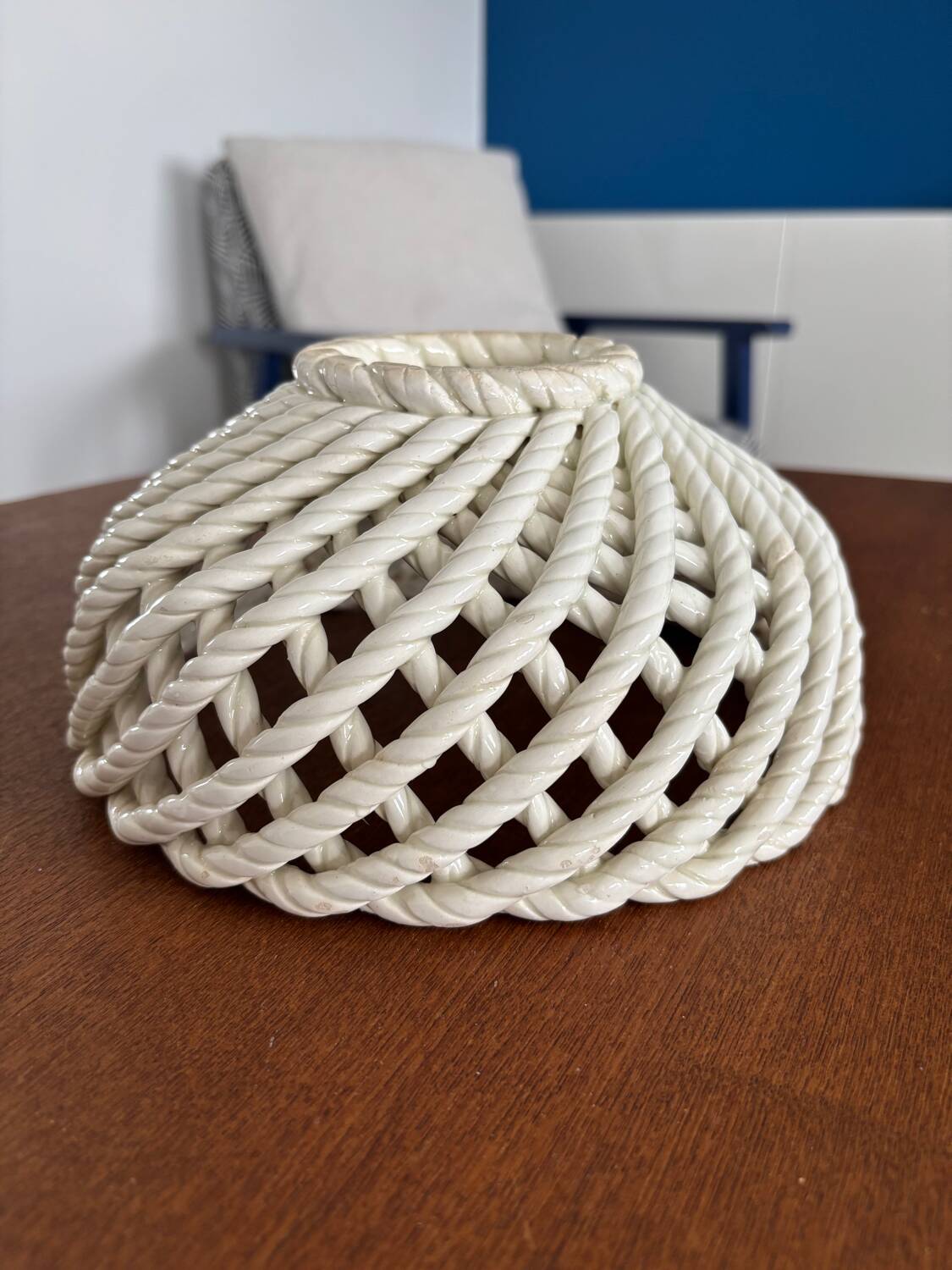 White openwork braided ceramic bowl - lace ceramic