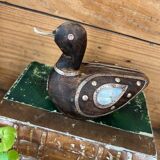 Bird in dark wood, brass & mother-of-pearl