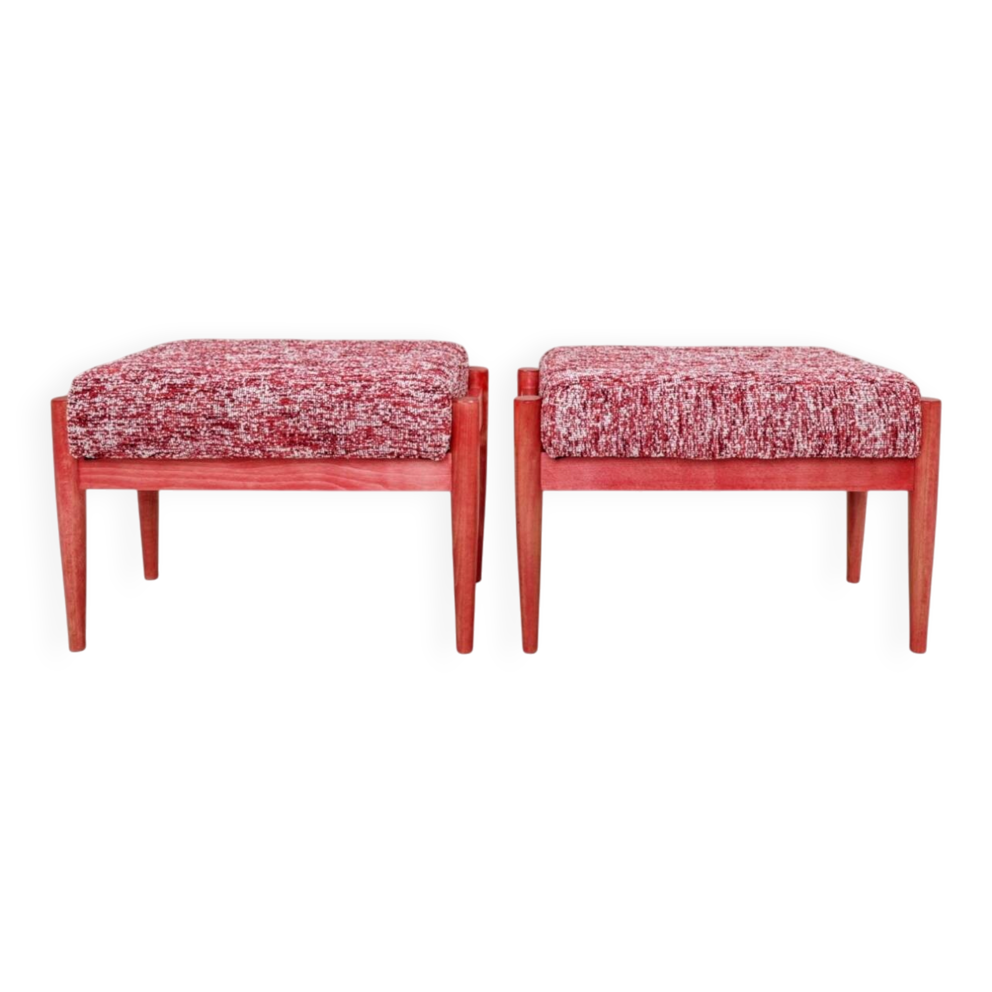 Pair of wooden stools with red crabs