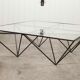 Square coffee table in glass and black satin metal 1980