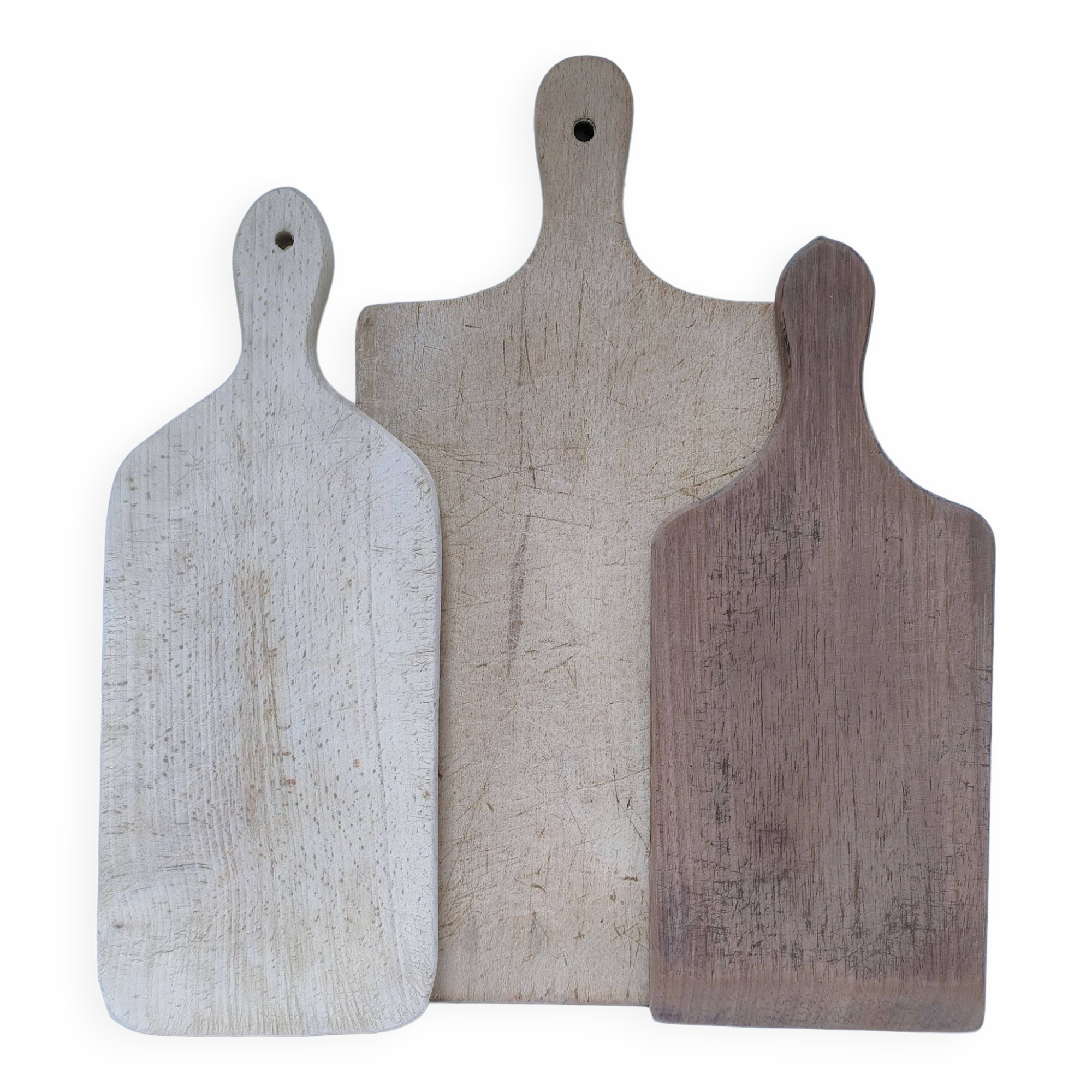 Three vintage solid wood cutting boards