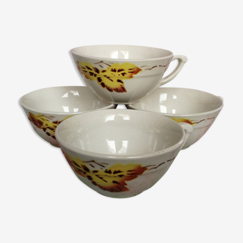 Lot of 4 cups old Pattern vintage yellow oak leaves
