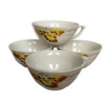 Lot de 4 tasses anciennes Motif feuilles de chêne jaune vintage