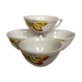 Lot de 4 tasses anciennes Motif feuilles de chêne jaune vintage