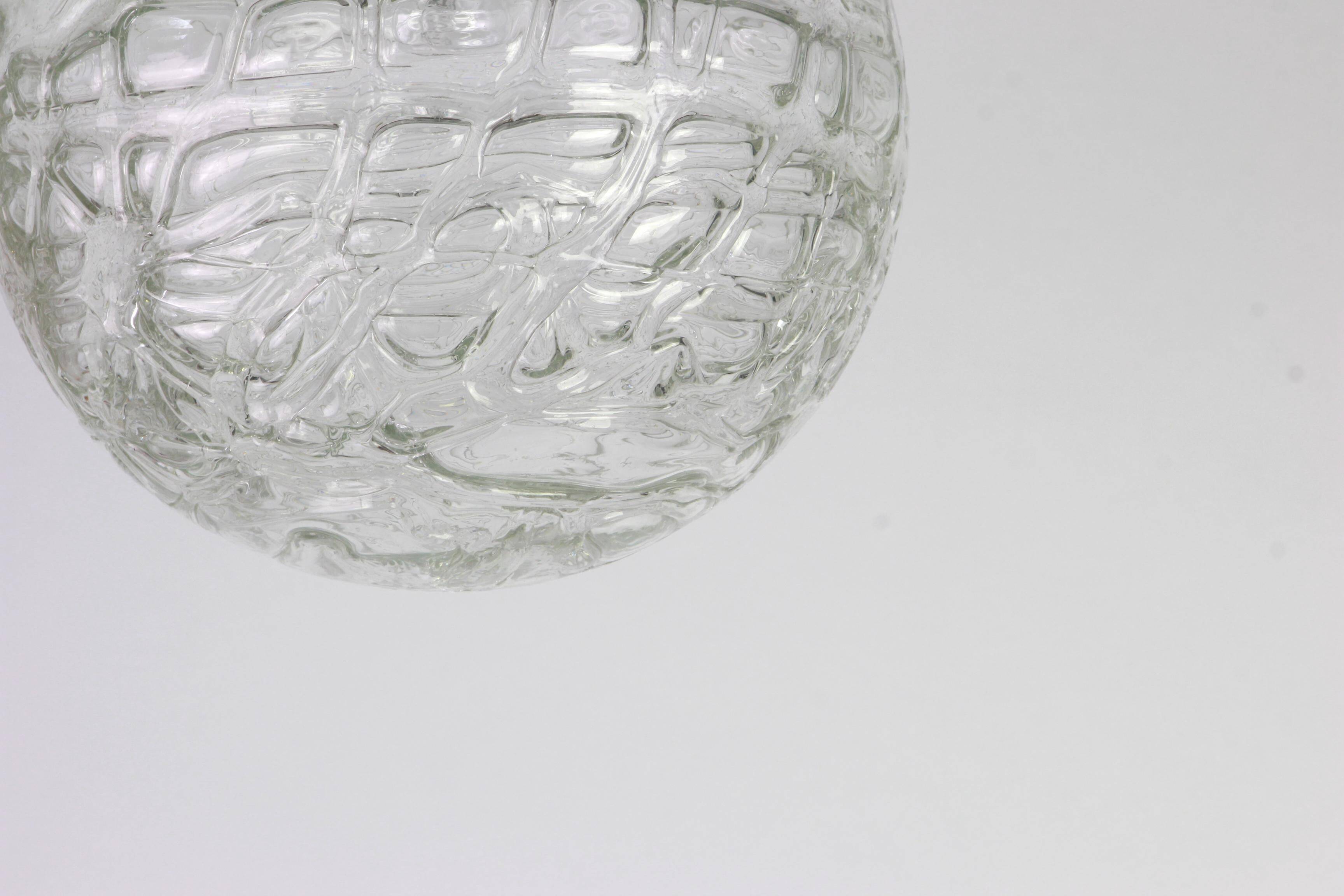 1 of 2 Rare Murano Ball Pendant Light by Doria, Germany, 1970s