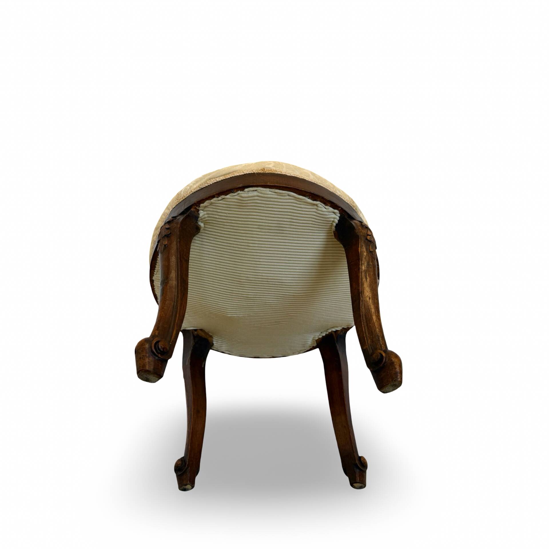 An antique Italian bar chair and a matching tufted vanity stool.