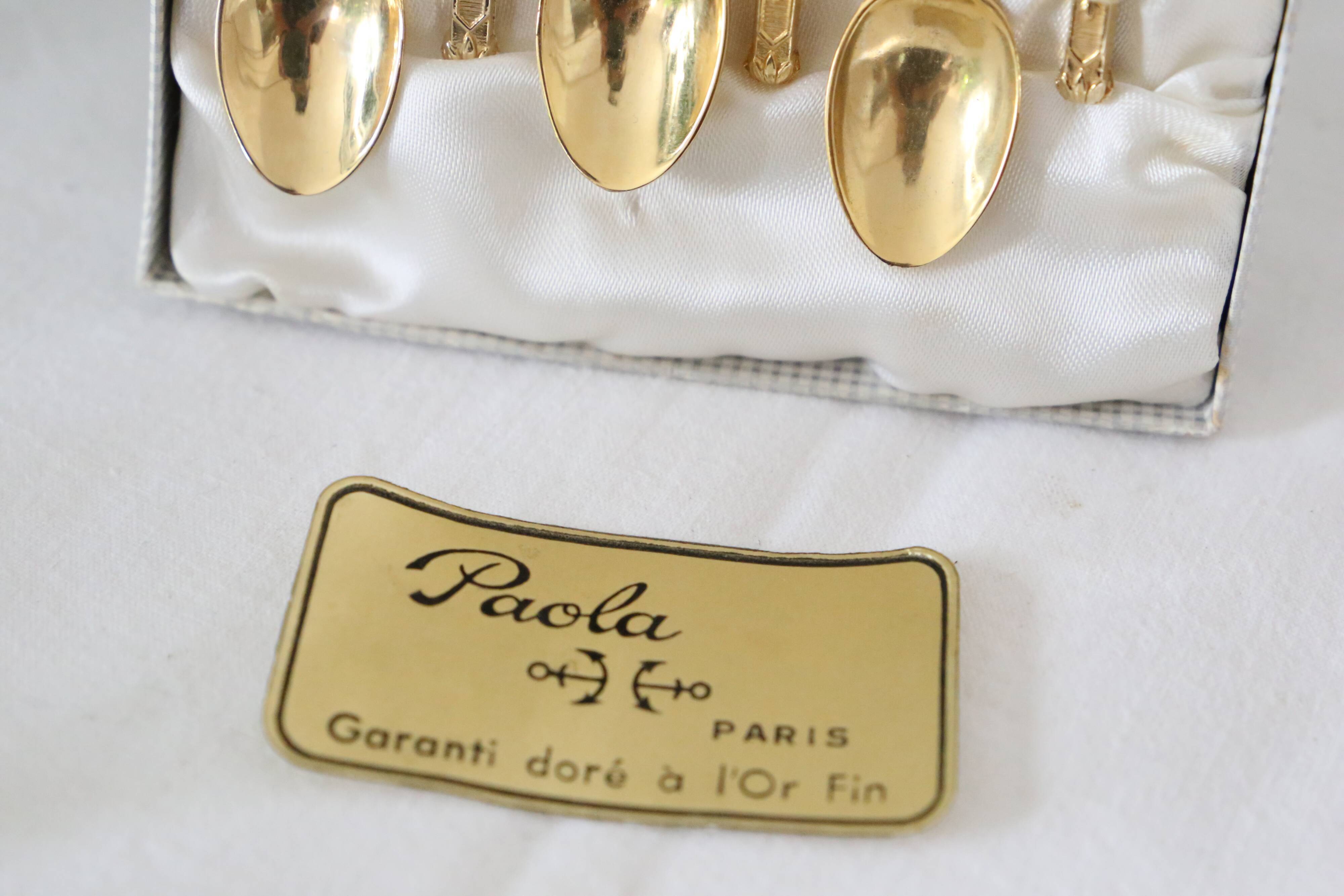 Service of 6 paola jam spoons, golden with fine gold, vintage