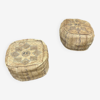 Pair of Berber leather poufs from the 1970s